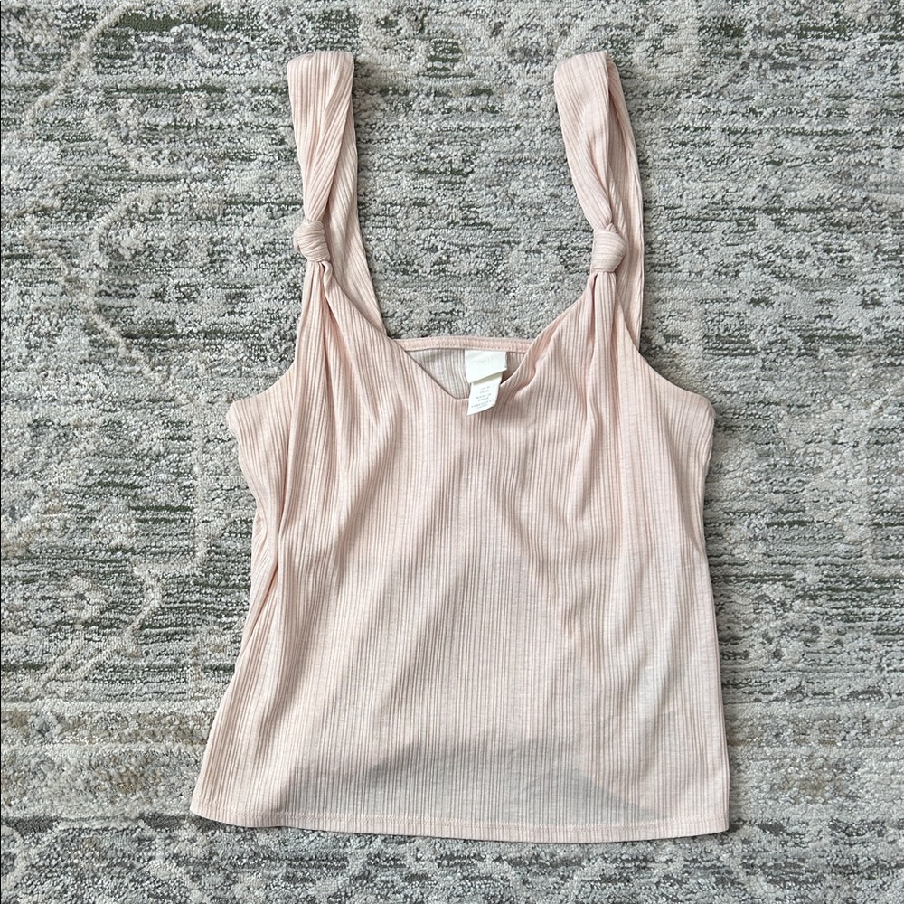 H&M Light Pink Ribbed Tank Top with Knotted Straps